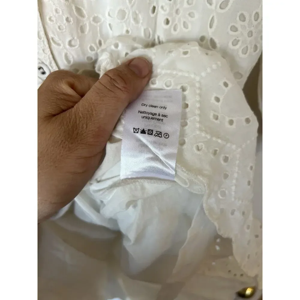 NEW Veronica Beard Kylan Eyelet Lace Cotton Mini Shirtdress White size 8 #D7035 - Picture 7 of 8